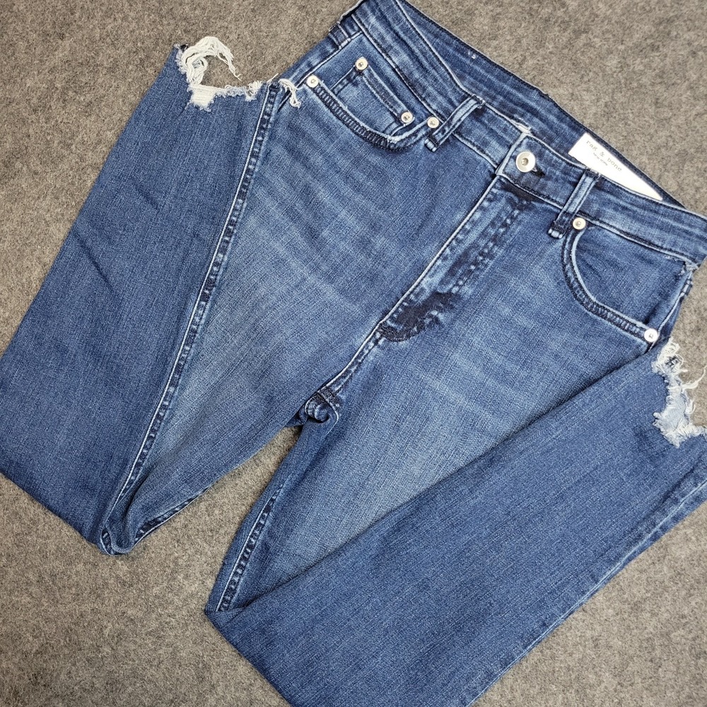 Rag & Bone Jeans Womens 28 Blue Denim Stretch Distressed Frayed Hem Skinny Leg